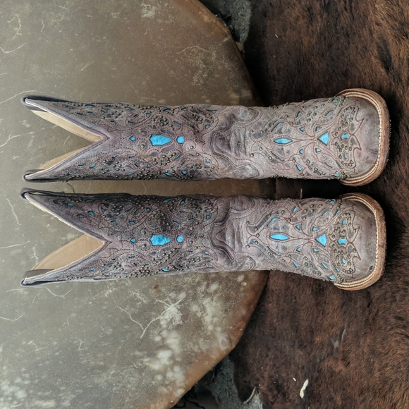 CORRAL A1149 brown studded leather cowgirl western boots turquoise inlay sz 7 - Picture 5 of 16
